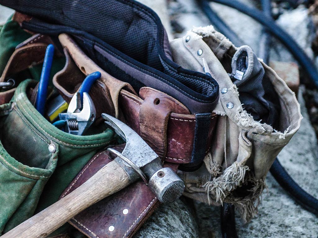 Tools and tool belt used by Andrew's teams for performing building maintenance
